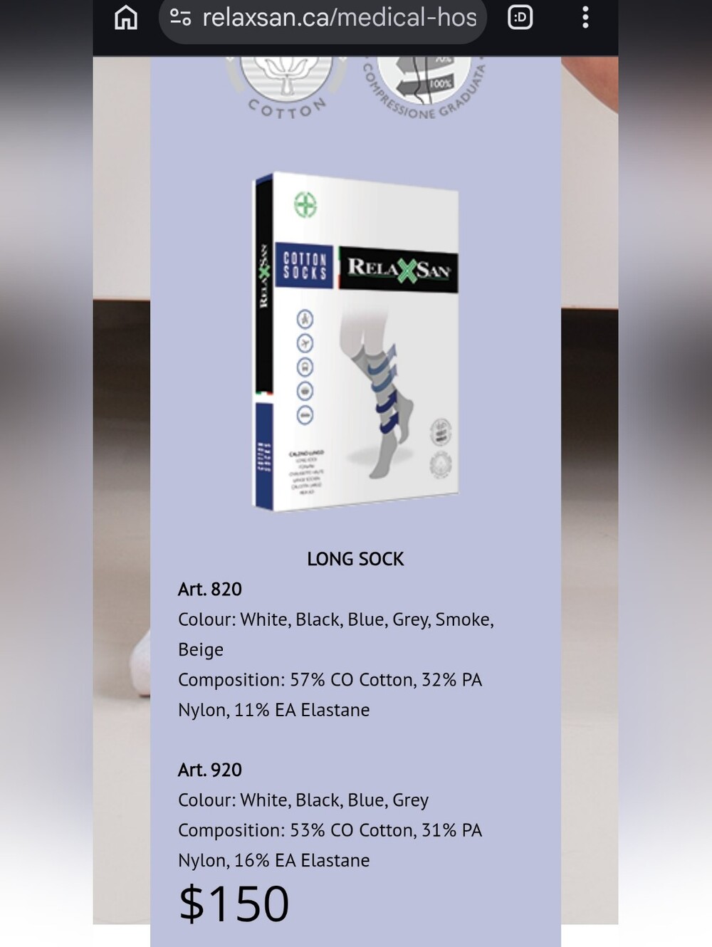 Relaxsan Cotton Socks 20-30mmHg Medium Size